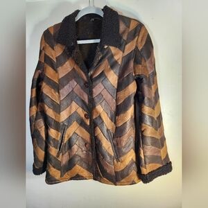 Echtes Leder Rare 70's Chevron Patterned with Sharpa Lining Boho Sz M